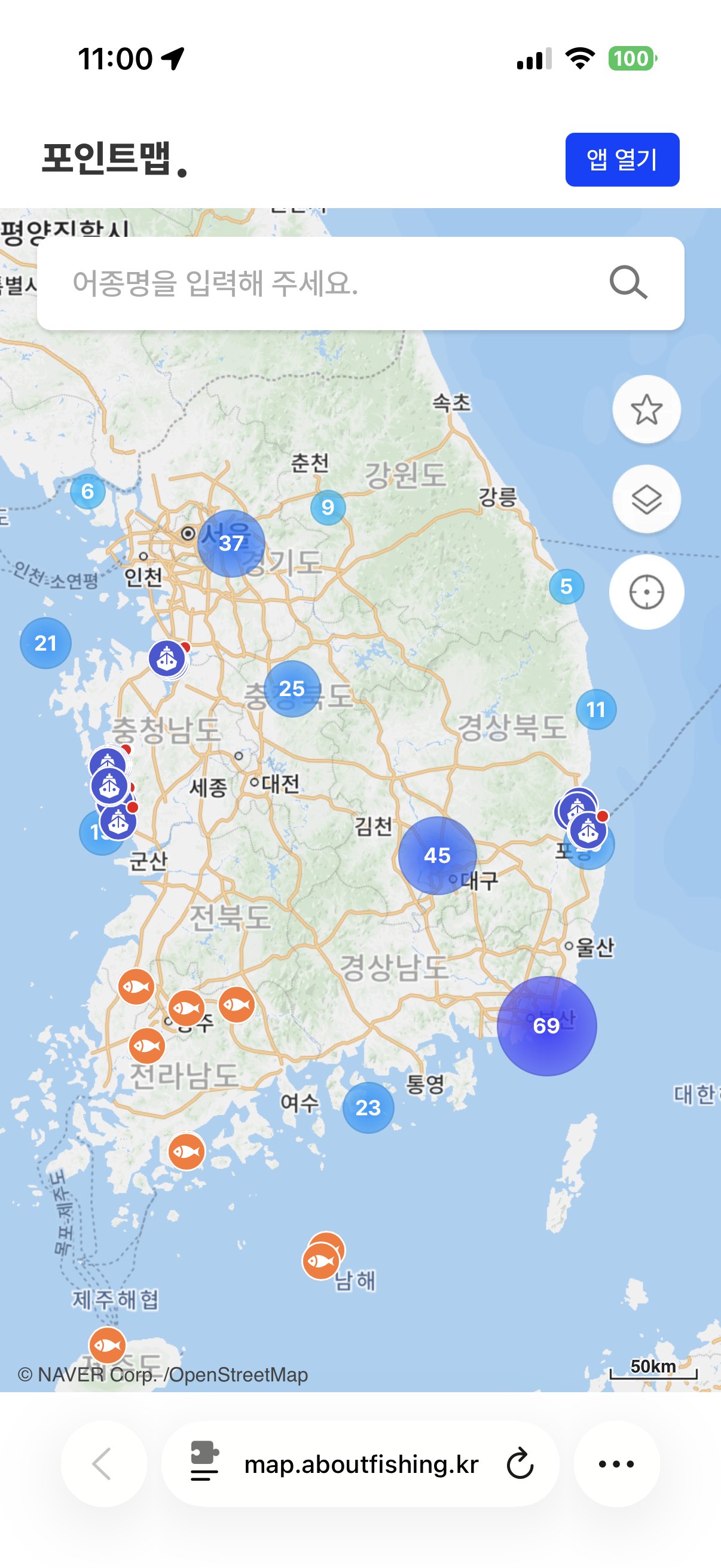 포인트맵 — 어종 검색·조황 클러스터 지도
